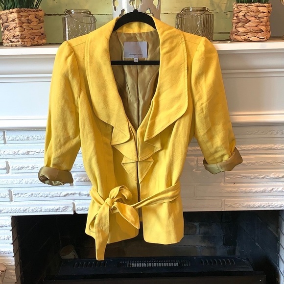 Classiques Entier Linen Marigold Yellow Ruffle Front Belted Blazer Spring Medium - Picture 2 of 8